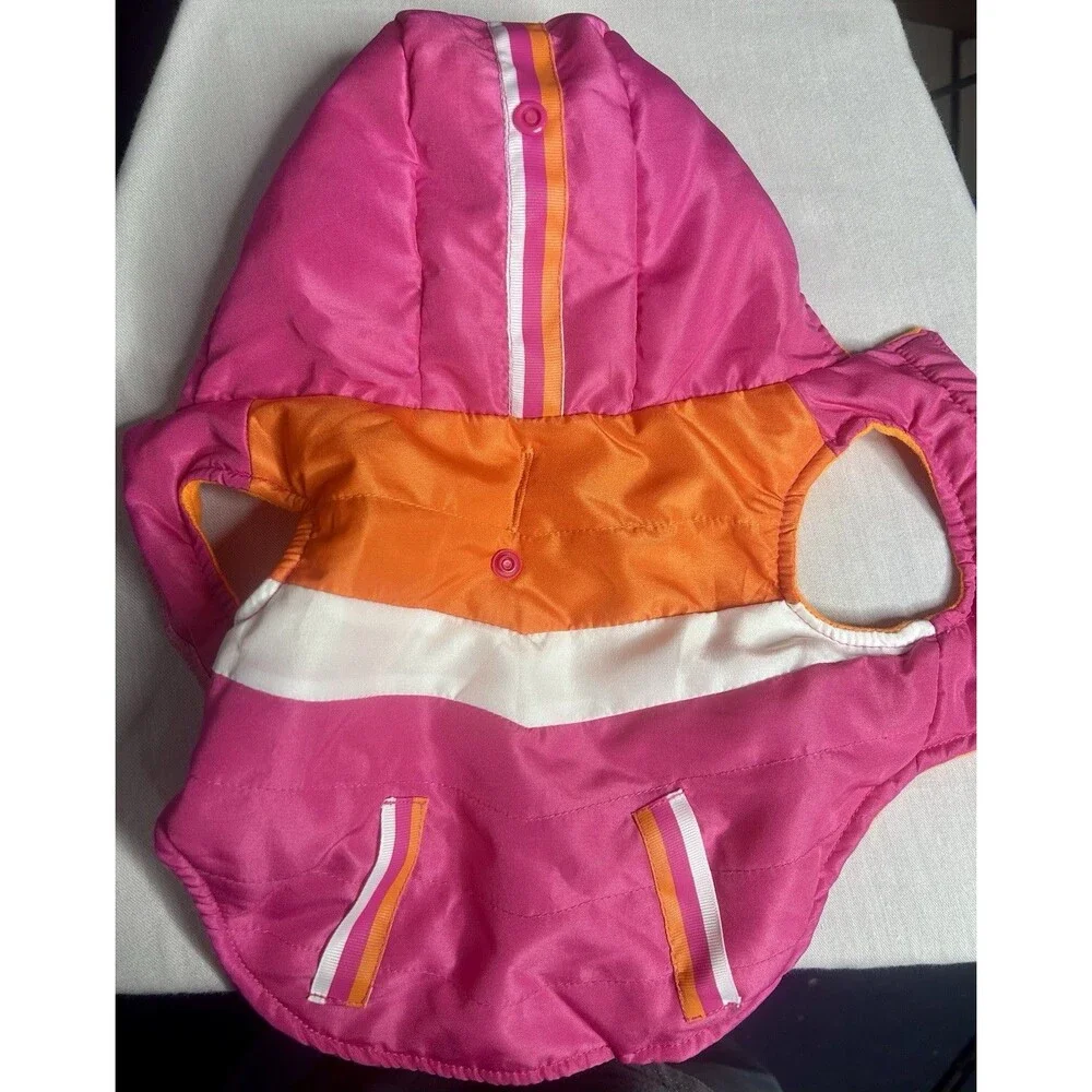 Orange And Pink Pet Jacket With Hoodie. X Small. Pre-Owned.